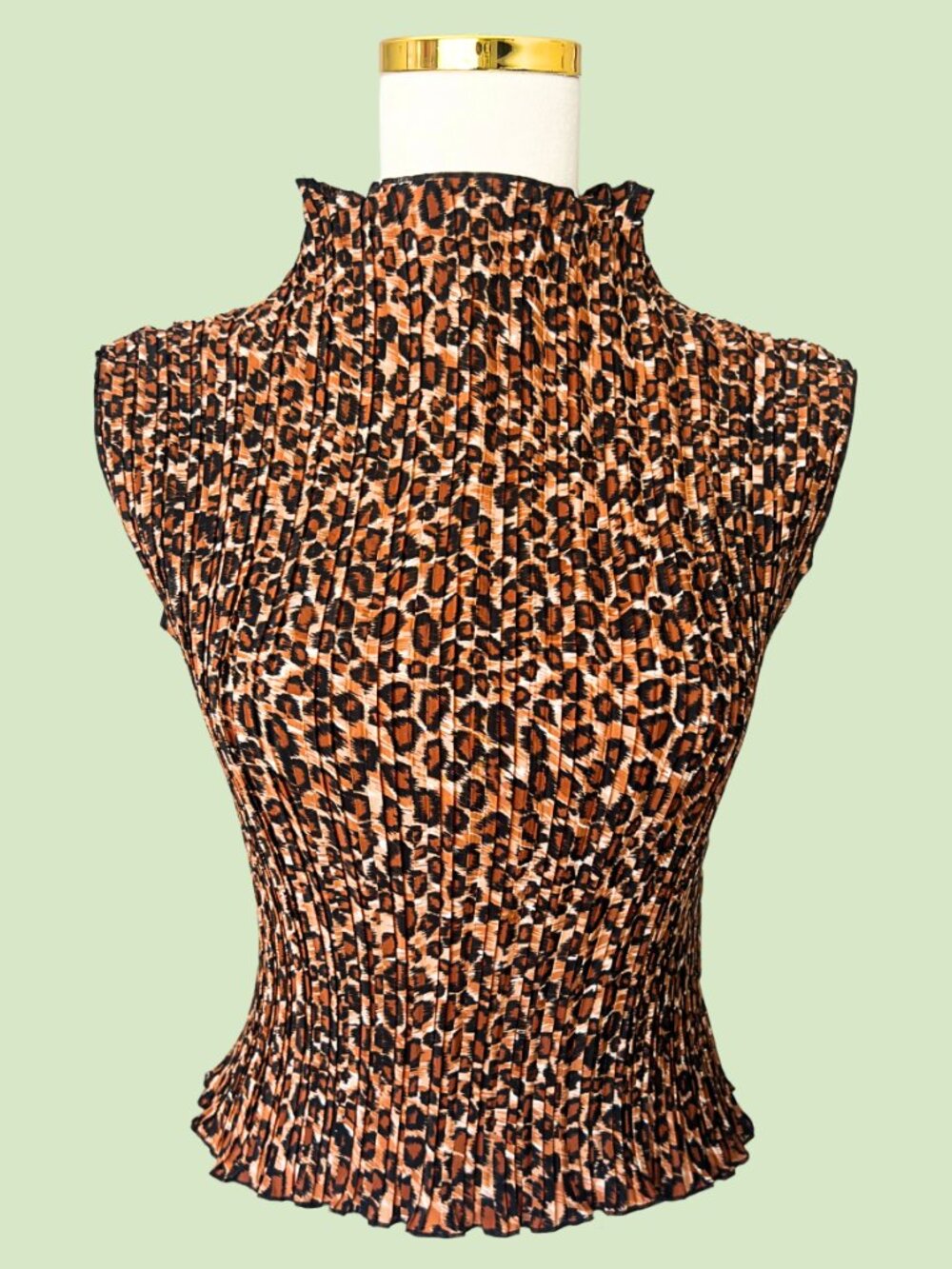 Vintage NICOLA Leopard Smocked Mock Neck Top